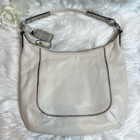 GUC Coach Kristin Python Croc Embossed Cream/Grey Leather Hand/Shoulder Bag - Picture 2 of 16